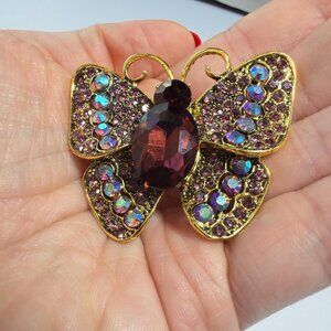 Butterfly Brooch Vintage Rhinestone Gold Tone Insect Pin
